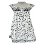 Lightweight Knee Length White-Black Cotton Nightgown