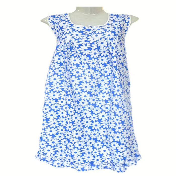 Lightweight Knee Length White Blue Cotton Nightgown