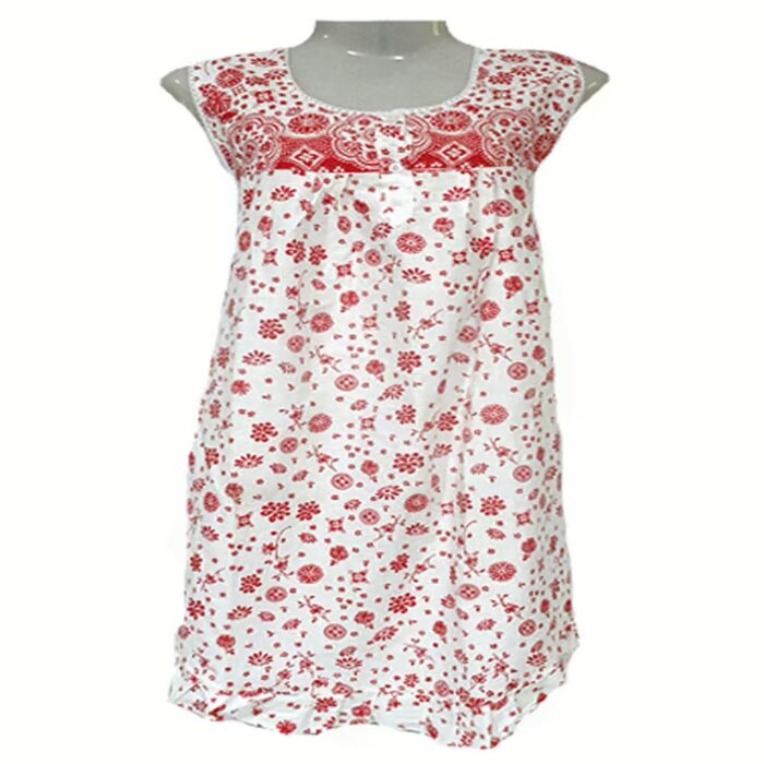 Lightweight Knee Length White Red Cotton Nightgown