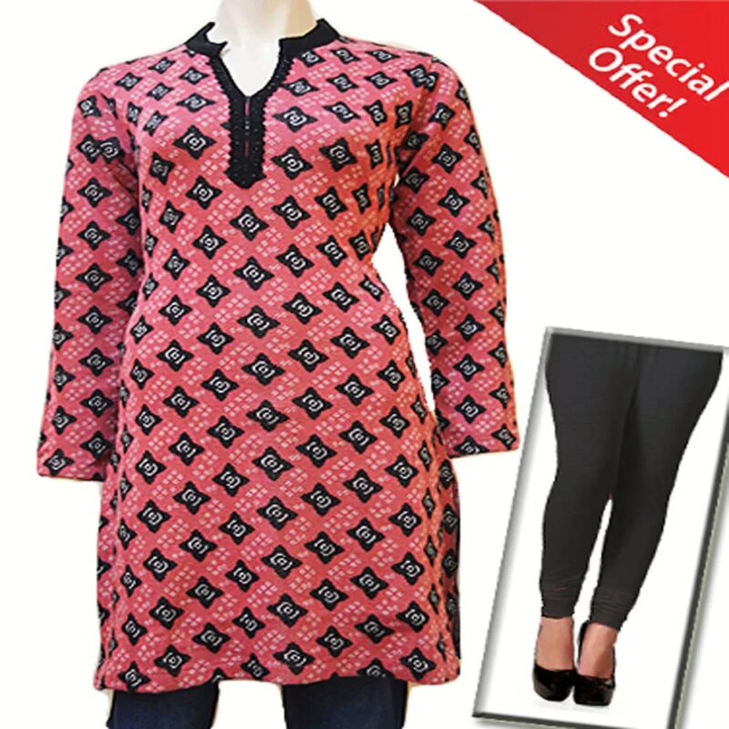 Coral Full Sleeves Square Design Woolen Kurti with Warm Legging Special Offer