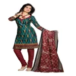 Cotton Bazaar Blue & Light Brown Pure Cotton Un-Stitched Salwar Suit