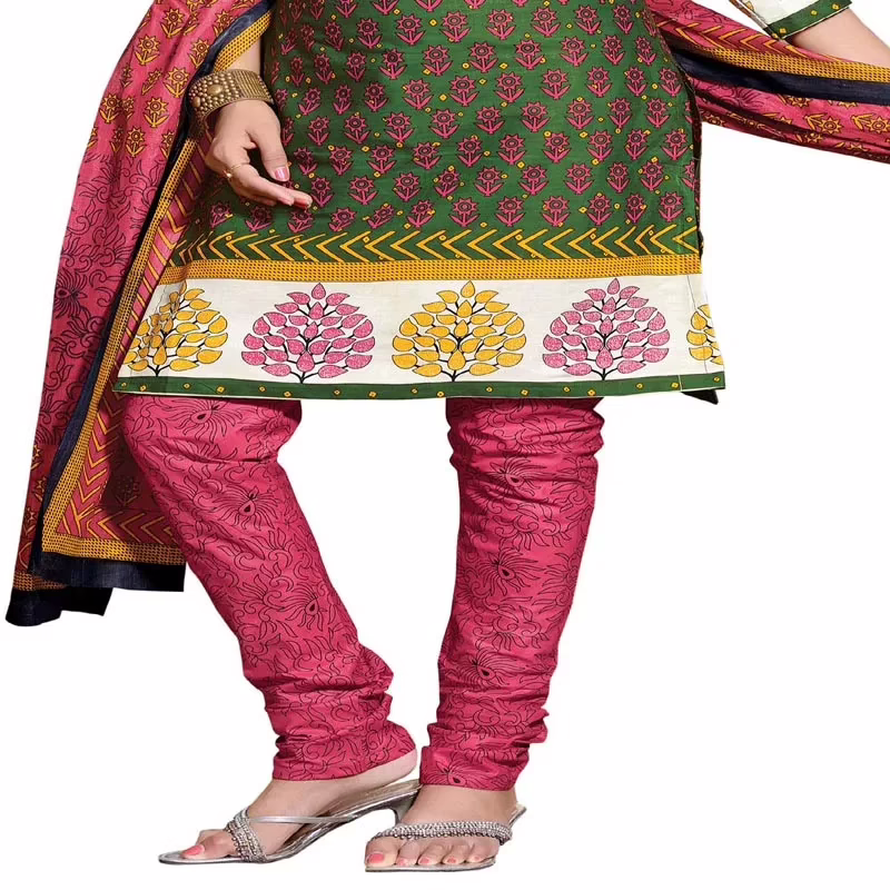 Cotton Bazaar Green & Pink Pure Cotton Un-Stitched Salwar Suit - Image 2