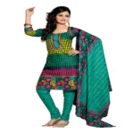 Cotton Bazaar Green & Sky Blue Pure Cotton Un-Stitched Salwar Suit