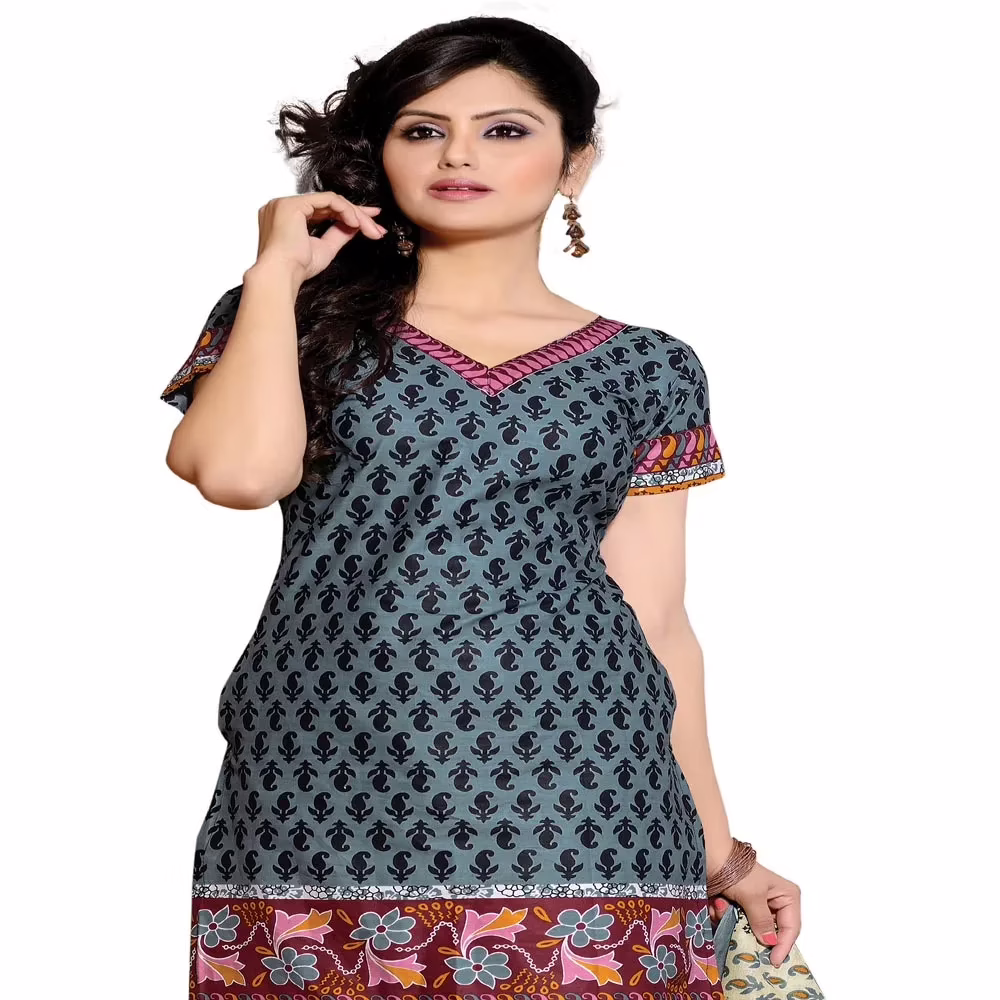 Cotton Bazaar Grey & Light Yellow Pure Cotton Un-Stitched Salwar Suit - Image 3