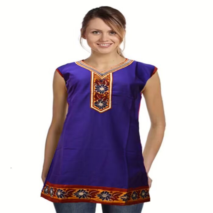 Cotton Purple Designer Printed Hemline Kurti