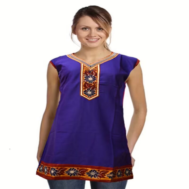 Cotton Purple Designer Printed Hemline Kurti