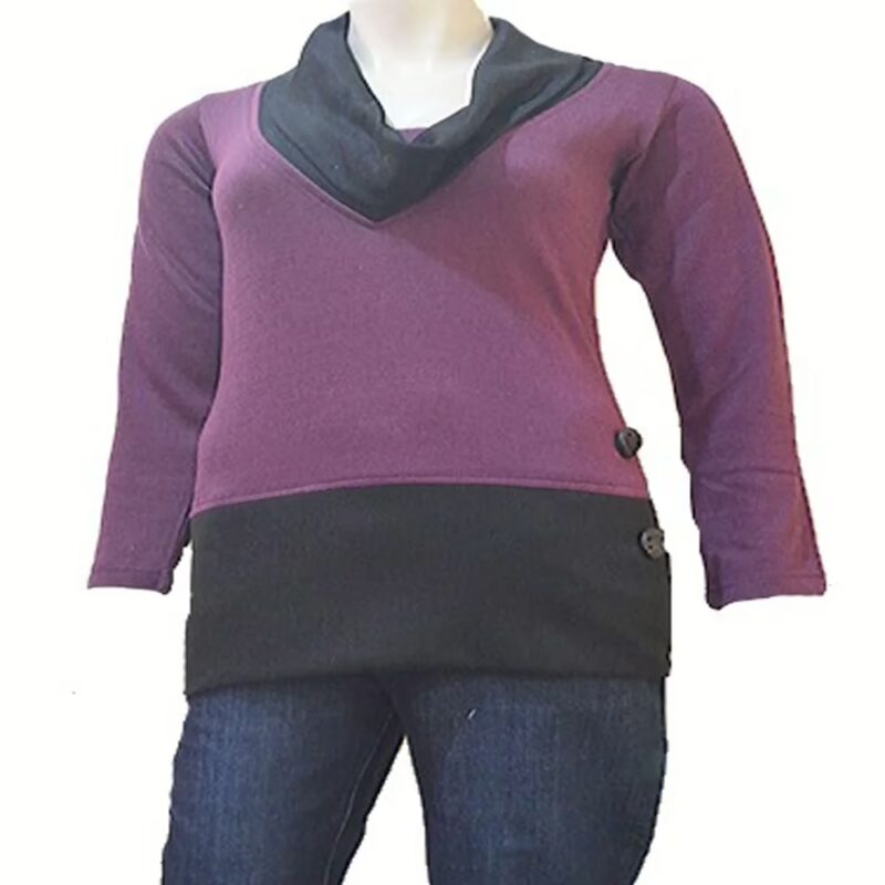 Cowl Neck Black Purple Full Sleeves Woolen Long Top