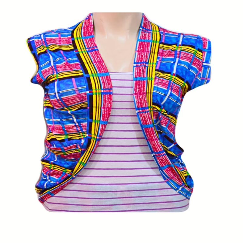 Cozy Blue Pink Check Print Shrug-Size L-XL