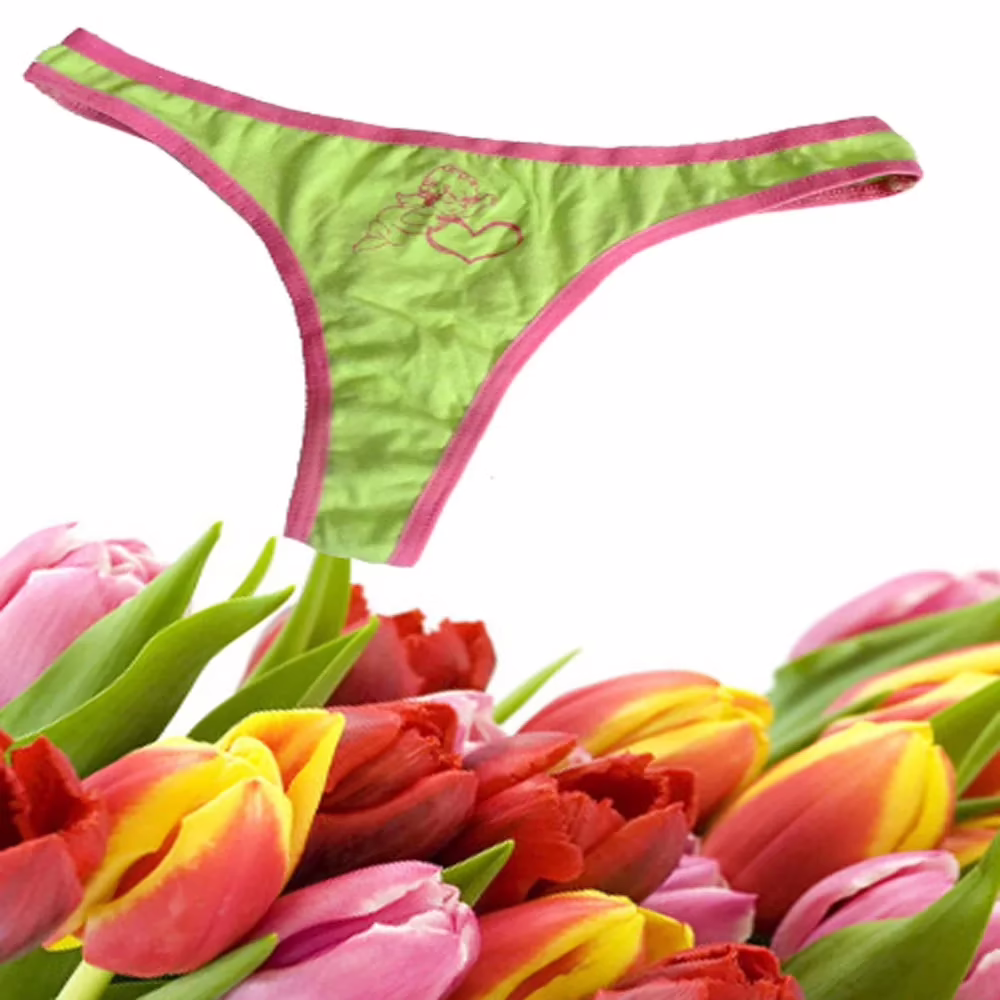 Cozy Cupid Print Pink Edge Green Tanga Thong