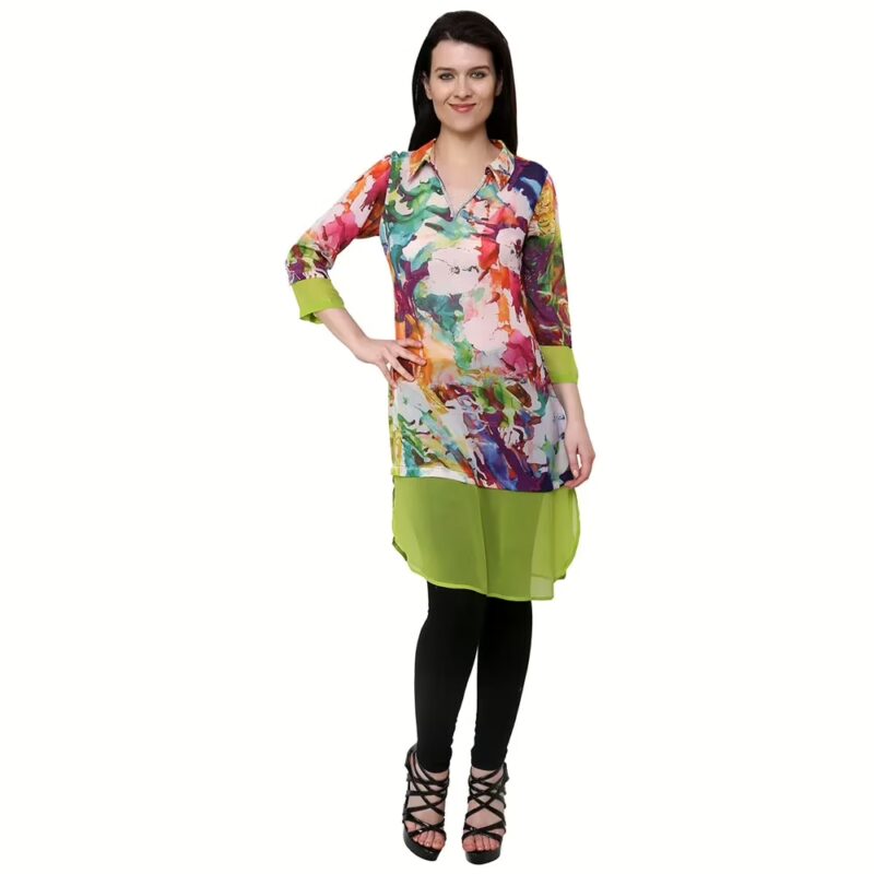 Chiktones Polyester Georgette Print/Plain Kurti
