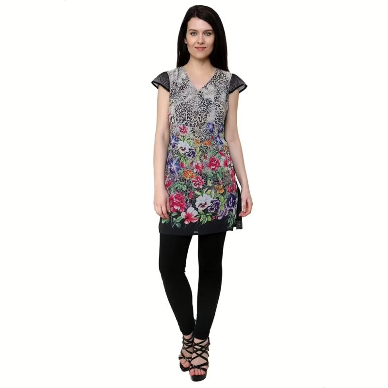 Chiktones Polyester Georgette Print//Plain Kurti