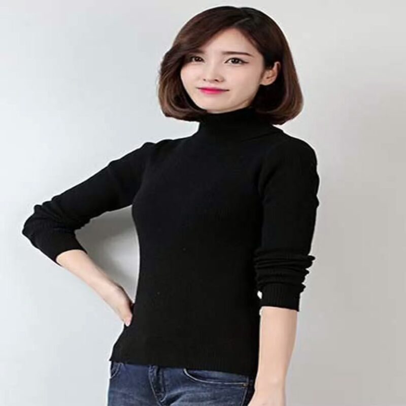 Dark Black Autumn Winter High Necked Skiwi Sweater