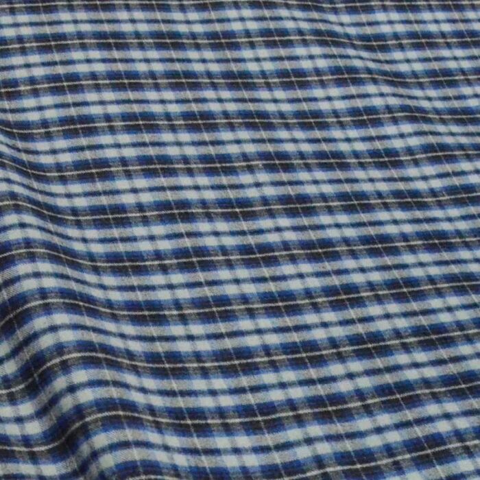 Dark Blue & White Large Check Shirt Wool Fabric