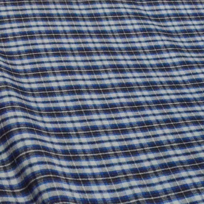 Dark Blue & White Large Check Shirt Wool Fabric