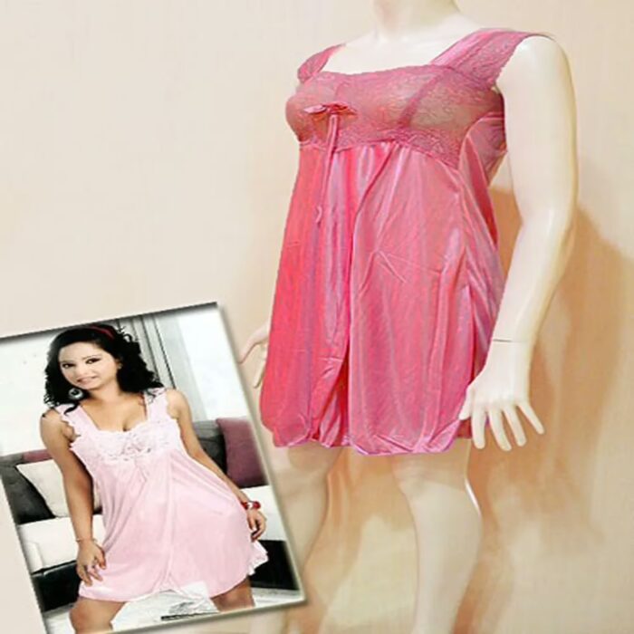 Dark Coral Lacy Knee Length Nighty