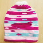 Dark Pink Sky Blue White Ribbed Woolen Monkey Cap