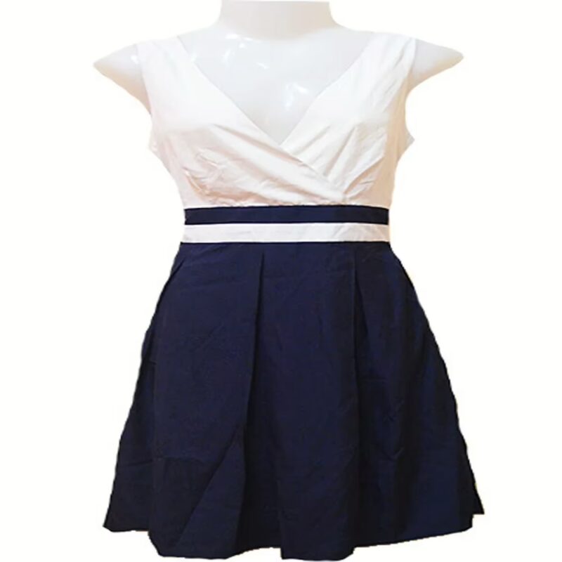 Decent Pier One Off White Royal Blue Pleated Sleeveless Tunic Top-Size M