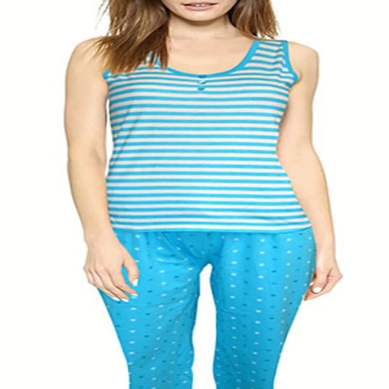 Dunnessleep White & Blue Sleeveless Nightwear Set