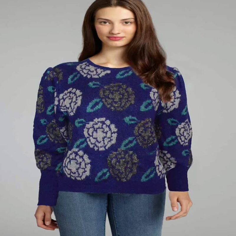 Dusol Purple Women Knitted Puff Sleeve Sweater