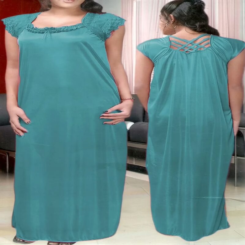 Eco Green Ruffle Satin Lace Full Length Nightgown