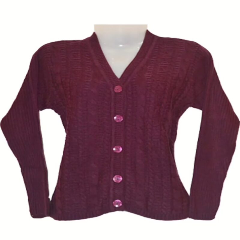 Elegant Purple Machine Knitted Cardigan