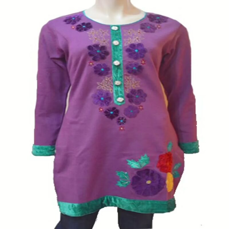 Elegant Velvet Work Light Purple Embroidered Woolen Kurti