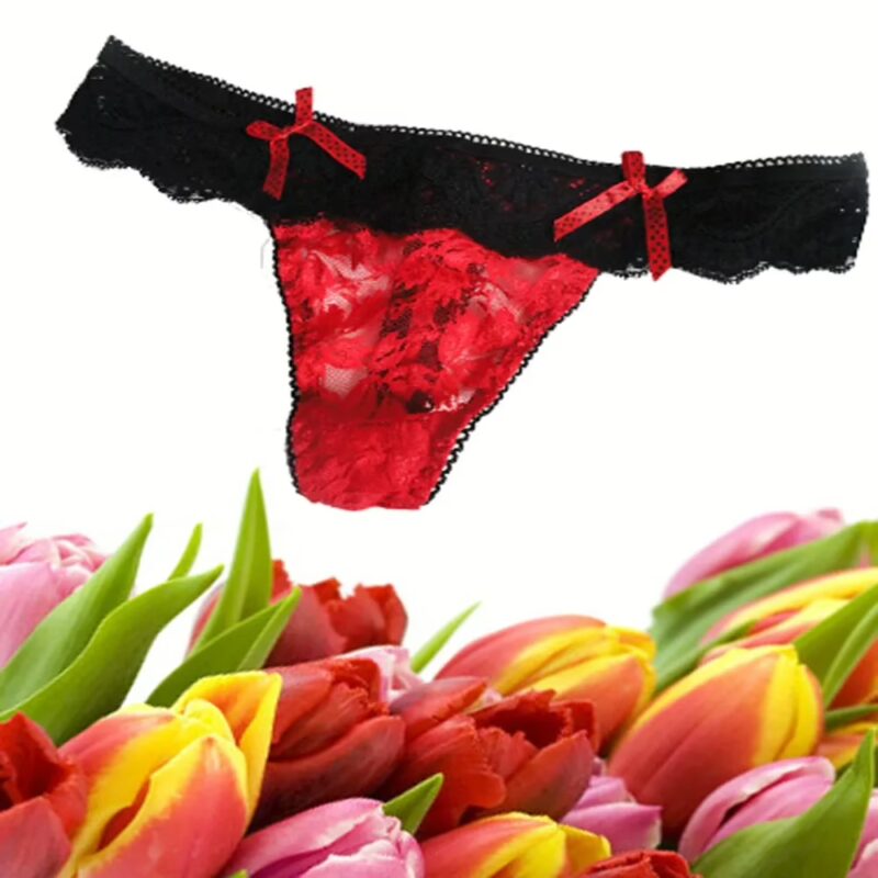 Erotic Hot Red And Black Lacy Thong
