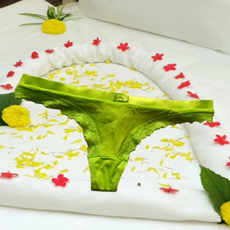 Folrocent Green Front Bow Lace Thong Size L