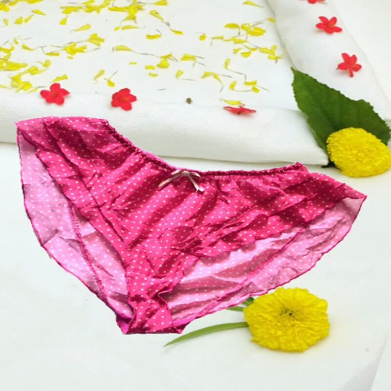 Freya Pink Polka Dot Frilly Front Button Bow Brief Size M