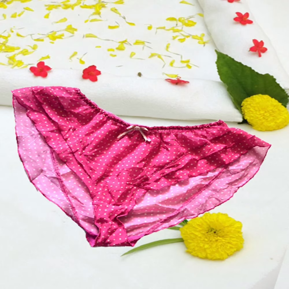 Freya Pink Polka Dot Frilly Front Button Bow Brief Size M