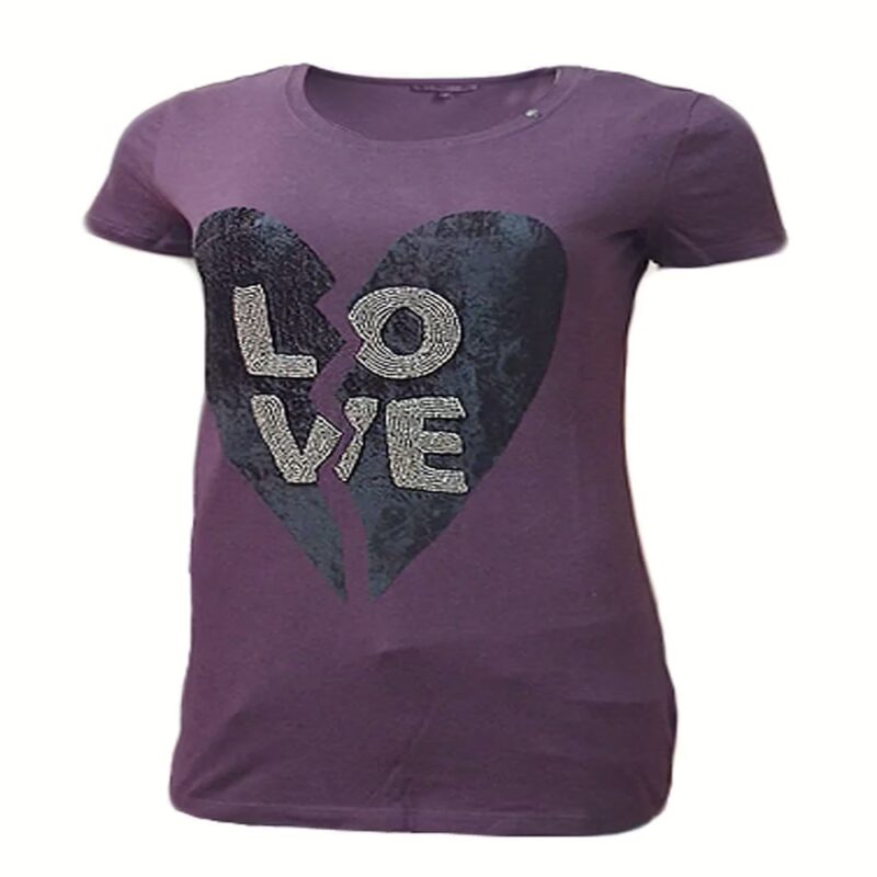 Gas Purple Love Mattel Work Half Sleeves Round Neck Top