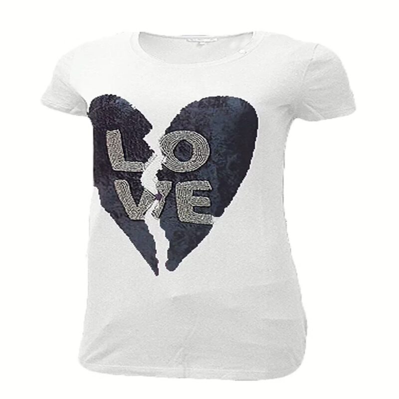 Gas White Love Mattel Work Half Sleeves Round Neck Top