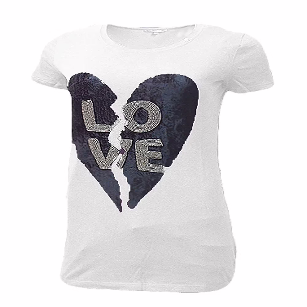 Gas White Love Mattel Work Half Sleeves Round Neck Top