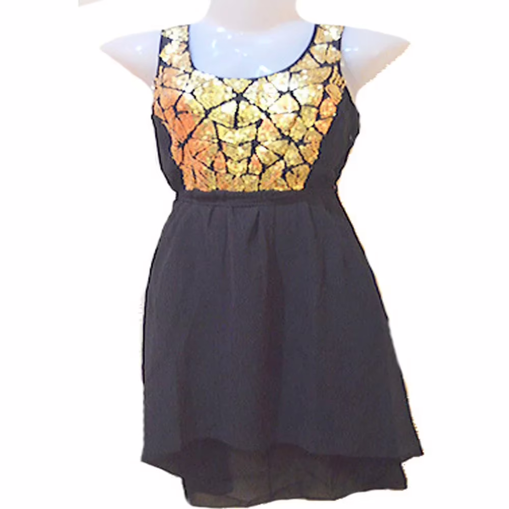 Glittering Even & Odd Golden Sequin Black Tunic Top-Size XS - Image 2