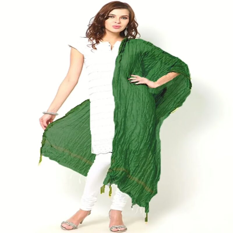 Green Viscose Blend Golden Bordered Dupatta