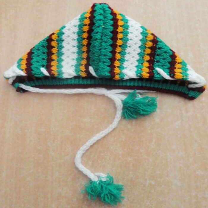 Green Yellow White New Born Baby Woolen Ski Cap