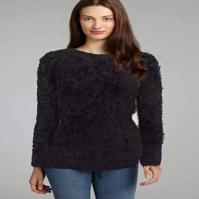 Hot Black Women V Neck Yarn Sweater