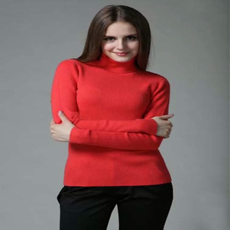 Hot Red Autumn winter high necked skiwi sweater