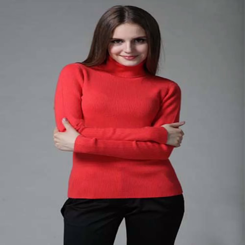 Hot Red Autumn winter high necked skiwi sweater