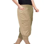 Khakhi Front Patch Button Design Elastic Bottom Capri