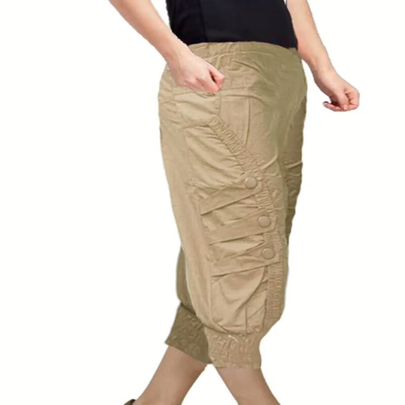 Khakhi Front Patch Button Design Elastic Bottom Capri