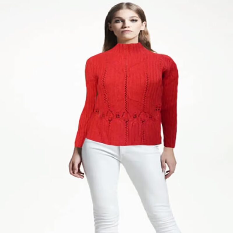 Kinya La Luxury Red High Neck Sweater Cardigan