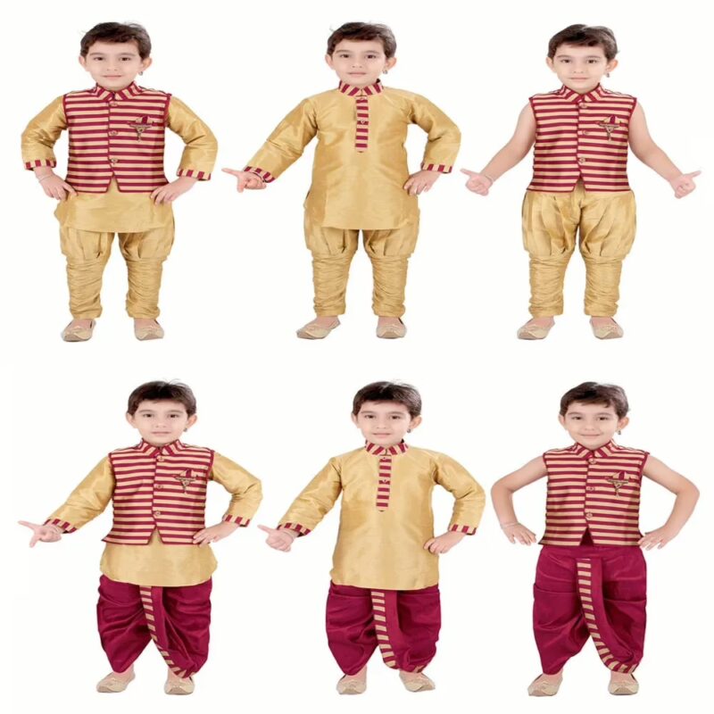 Kute Kids - Maroon & Cream Cotton Blend Dhoti Kurta Pack Of 6 ( 6 Months-6 Years )