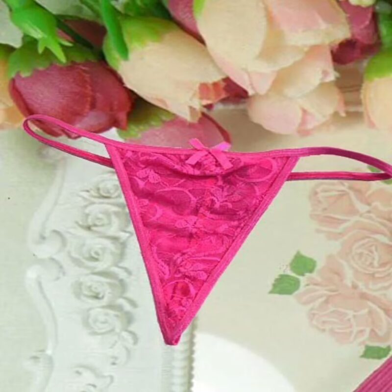 Lace Flower Print Embroidered Pink Thong