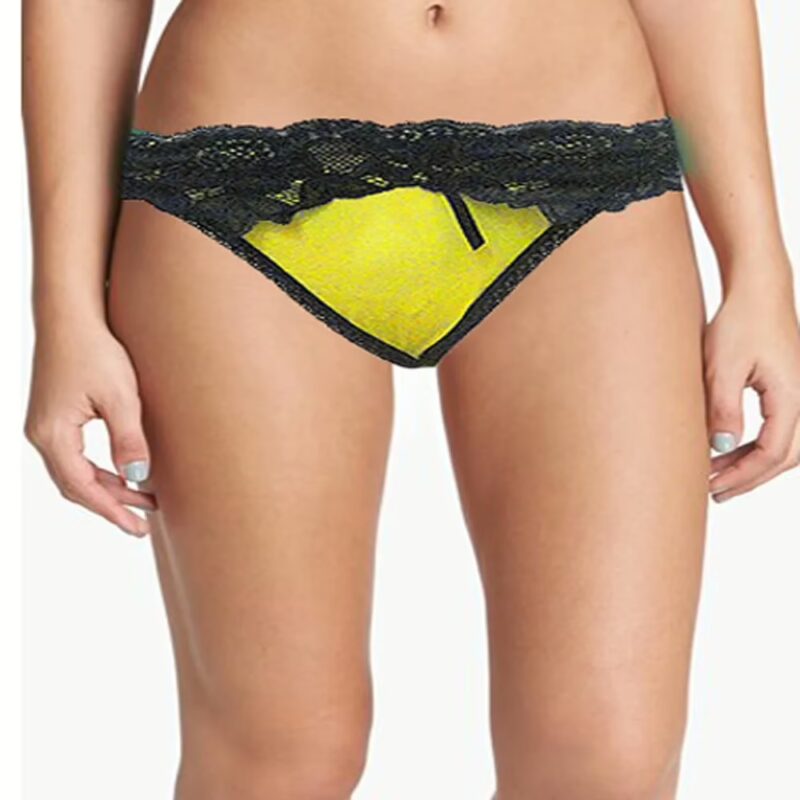Lace Trim Yellow Thong Panty