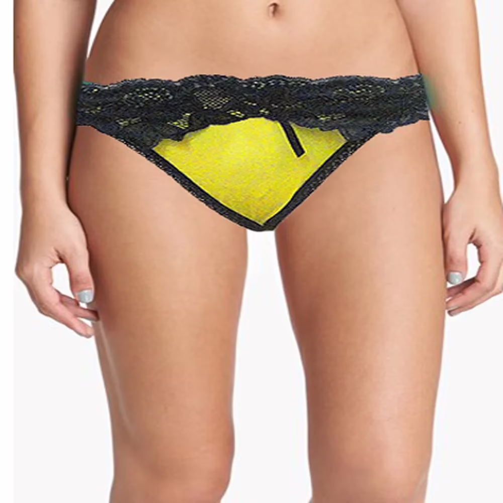 Lace Trim Yellow Thong Panty
