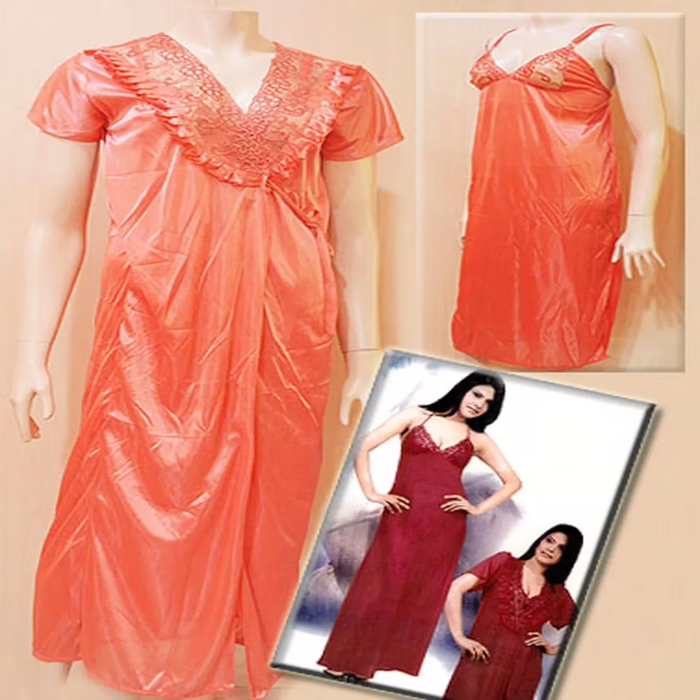 Lacy Peach 2 Piece Long Nighty Robe Set