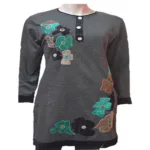 Latest Designer Velvet Flower Work Grey Woolen Kurti