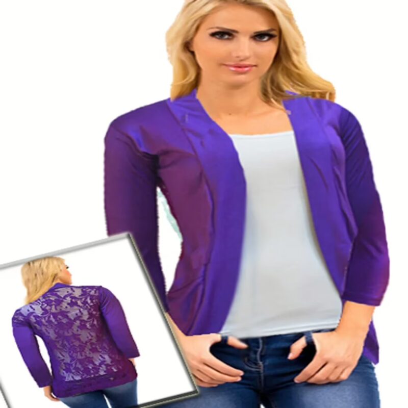 Latest Purple Front Pocket Back Power Net Full Sleeves Shrug