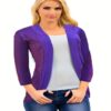 Latest Purple Front Pocket Back Power Net Full Sleeves Shrug - Image 2